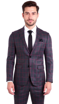 THE WINDSOR CHECK MENS 2 BUTTON SLIM FIT SUIT
