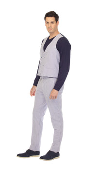 Men's Navy Grant Double Breasted Seersucker Vest