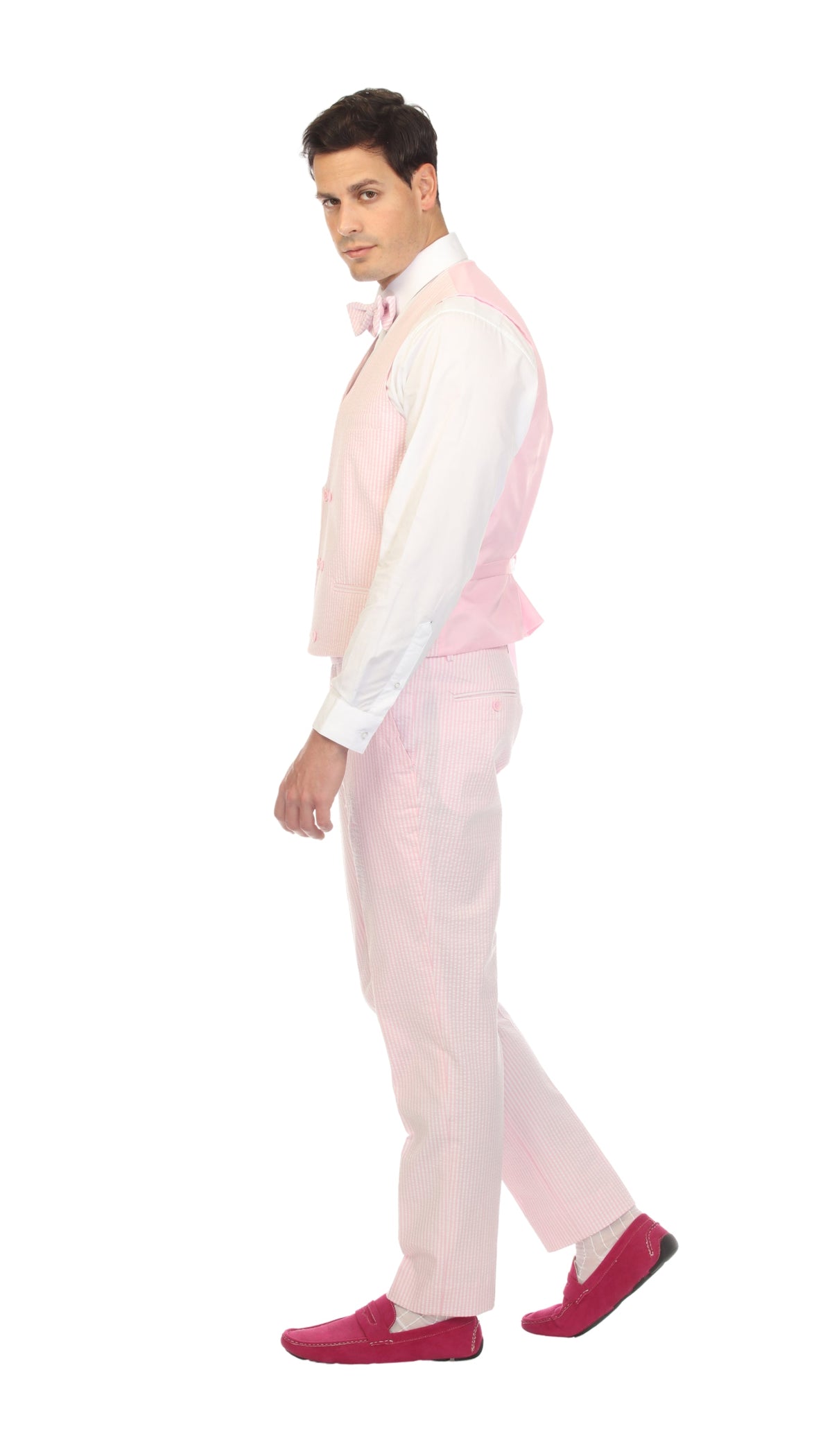 Men's Pink Grant Double Breasted Seersucker Vest