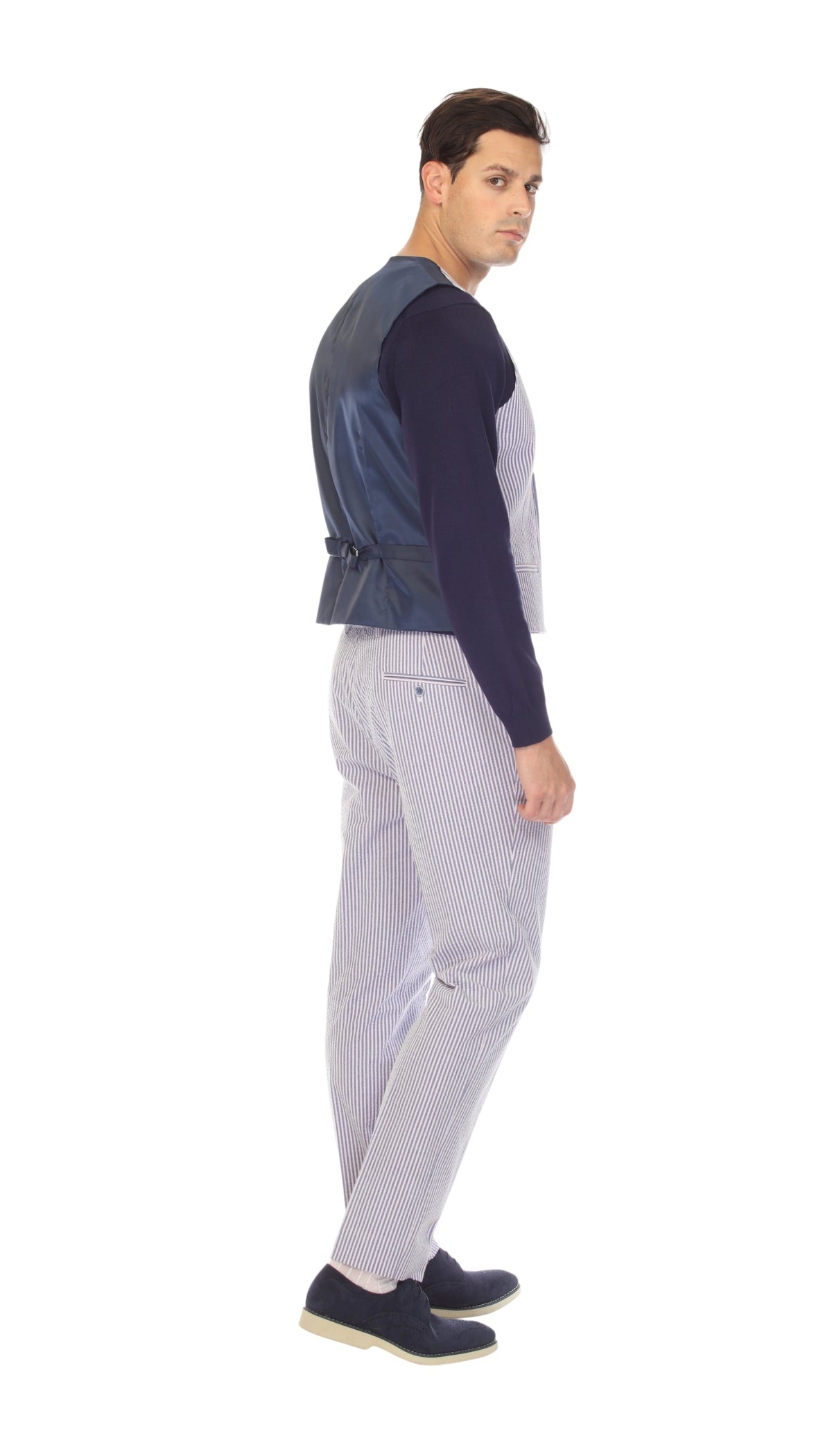 Men's Navy Grant Double Breasted Seersucker Vest