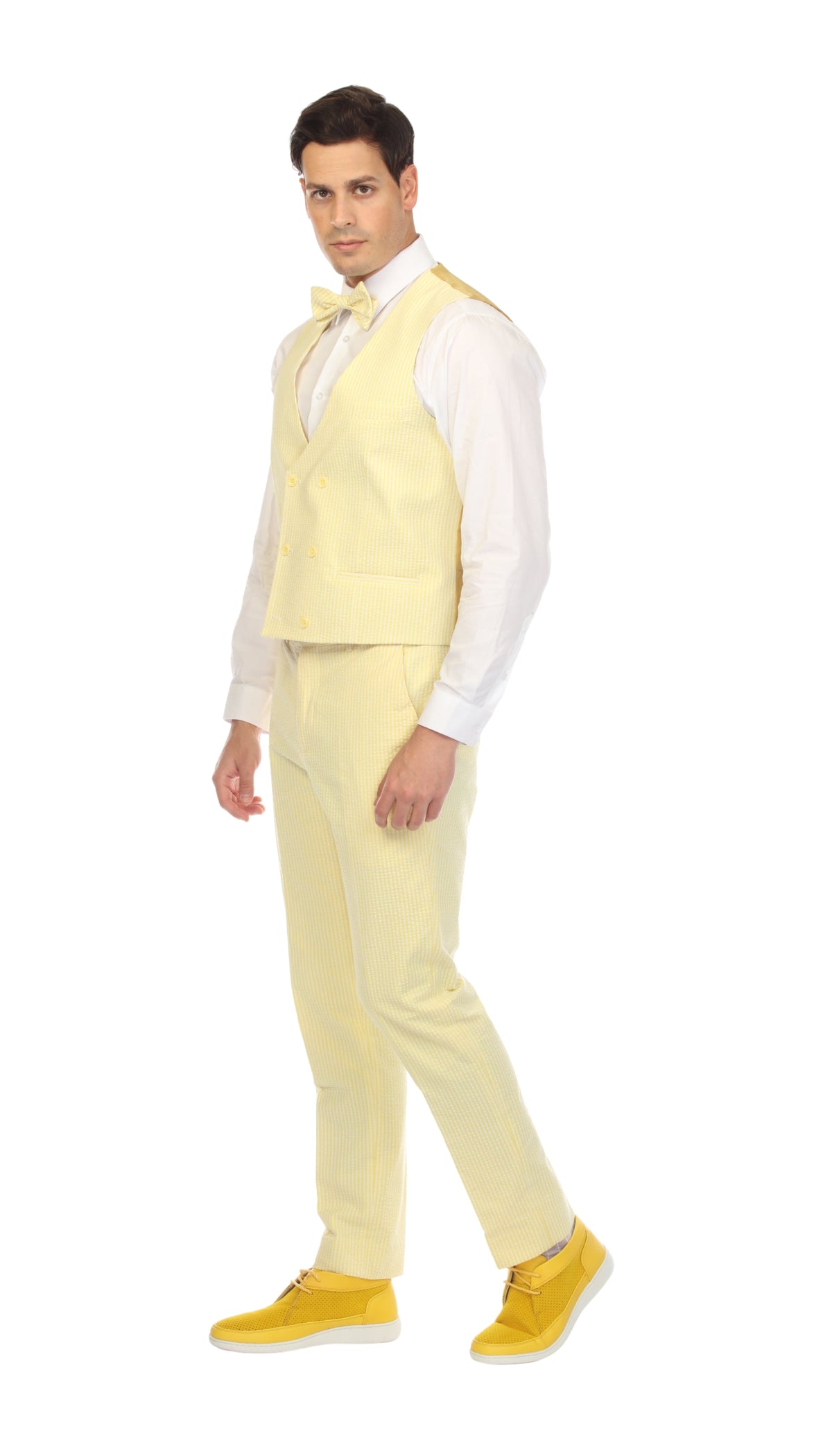 Men's Yellow Grant Double Breasted Seersucker Vest