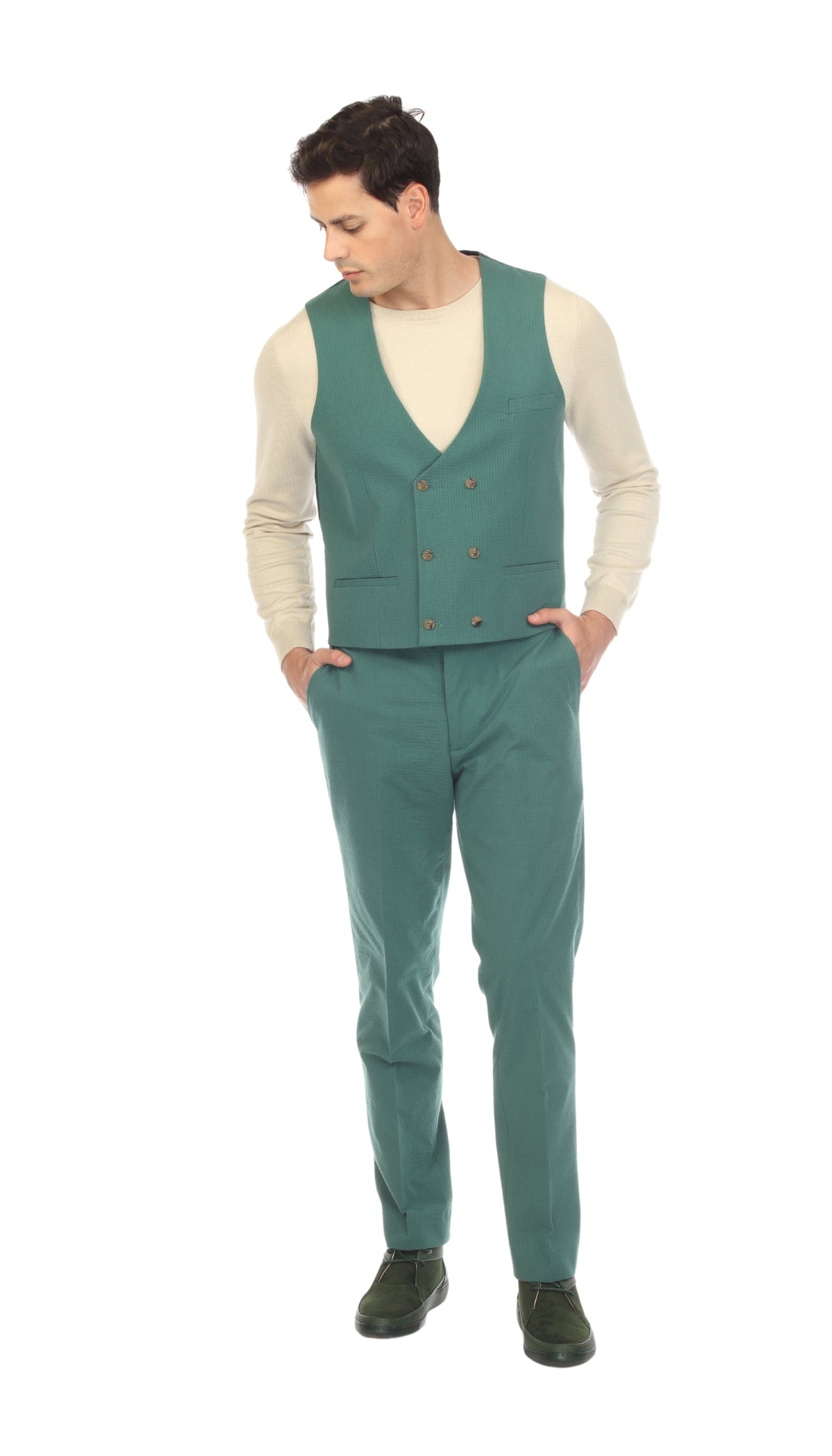 Men's Hunter Green Grant Double Breasted Seersucker Vest