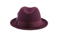 Ferrecci Brooks Trilby Soft 100% Australian Wool Felt Body with Removable Feather burgundy hat Great for Travel