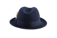 Ferrecci Brooks Soft 100% Australian Wool Felt Body With Removable Feather Navy Blue Hat Great For Travel.