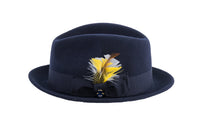 Ferrecci Brooks Soft 100% Australian Wool Felt Body With Removable Feather Navy Blue Hat Great For Travel.