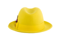 Ferrecci Brooks Trilby Soft 100% Australian Wool Felt Body with Removable Feather yellow hat Great for Travel