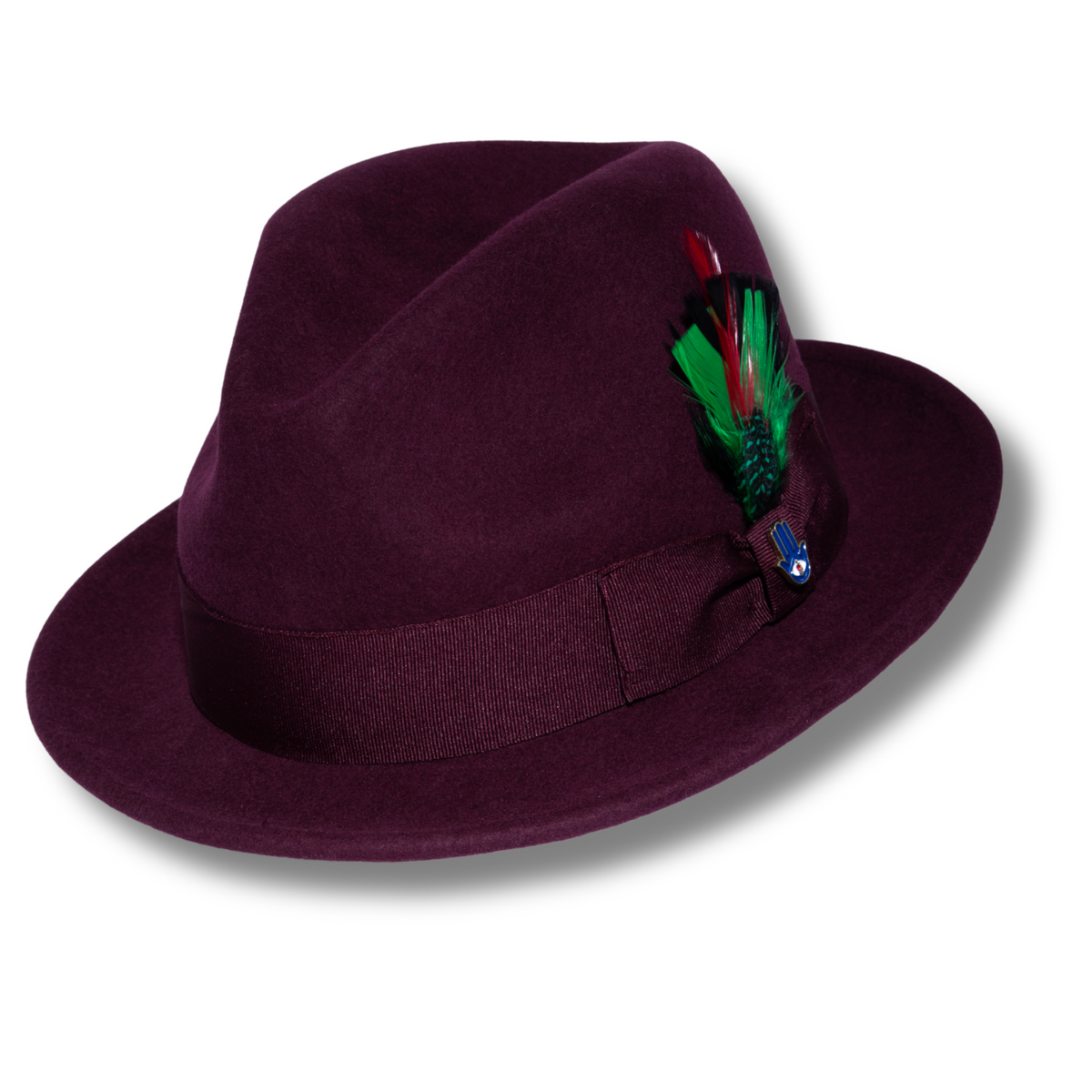 Ferrecci Brooks Trilby Soft 100% Australian Wool Felt Body with Removable Feather burgundy hat Great for Travel