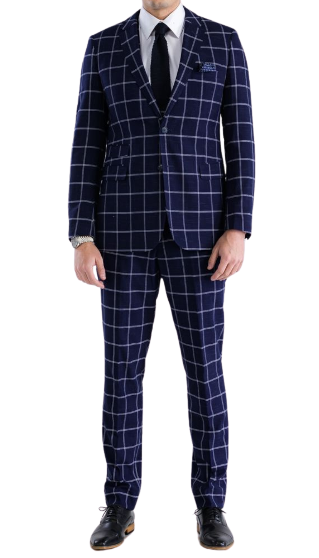 Copper Navy Mens 2 Button Slim Notch Lapel Suit With Pick Stiching "U" Shaped Vest Double Breasted