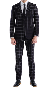 Copper Black Mens 2 Button Slim Notch Lapel Suit With Pick Stitching "U" Shaped Vest Double Breasted