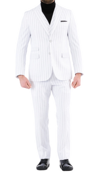 Bellagio White Black Mens 2 Button Slim Peak Lapel Suit With Pick Stitching Ticket Pocket Double Breasted Vest With Shawl Lapel
