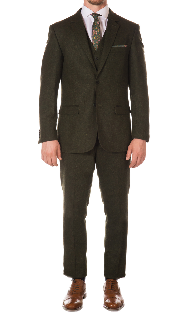 Bradford Hunter Green Slim Fit 3 Piece Tweed Suit