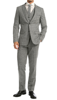 Bradford Grey Slim Fit 3 Piece Tweed Suit H-1