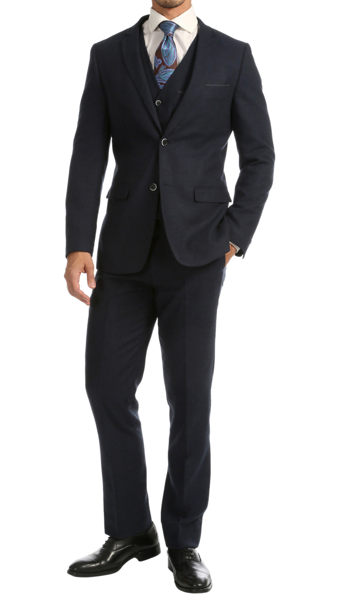 Bradford Navy Tweed With Slim Fit Suit With Five Button Vest