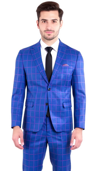 The Kingston Mens Blue Checker Slim Fit 3 Piece Suit