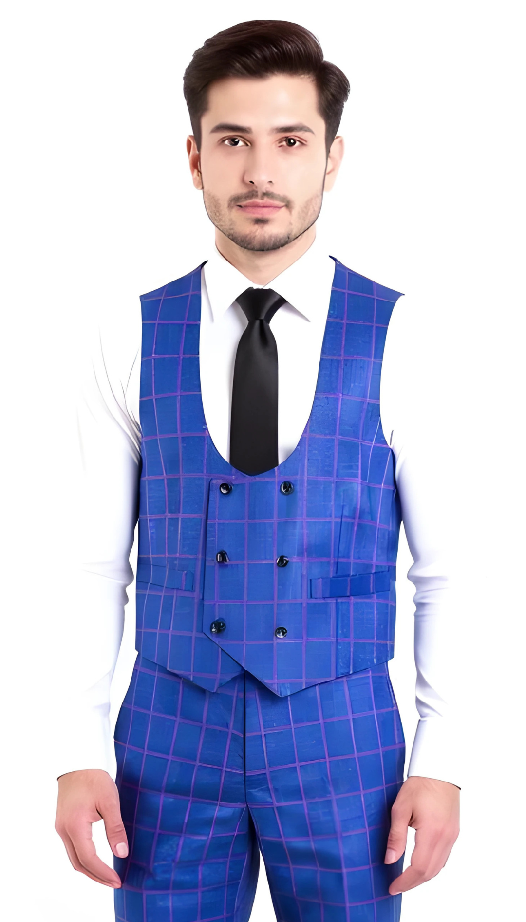 The Kingston Mens Blue Checker Slim Fit 3 Piece Suit