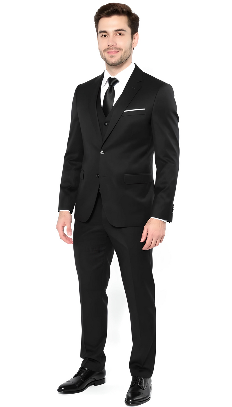 JAX MENS 2 BUTTON NOTCH LAPEL PICK STITCHING 3 PC SLIM FIT SUIT