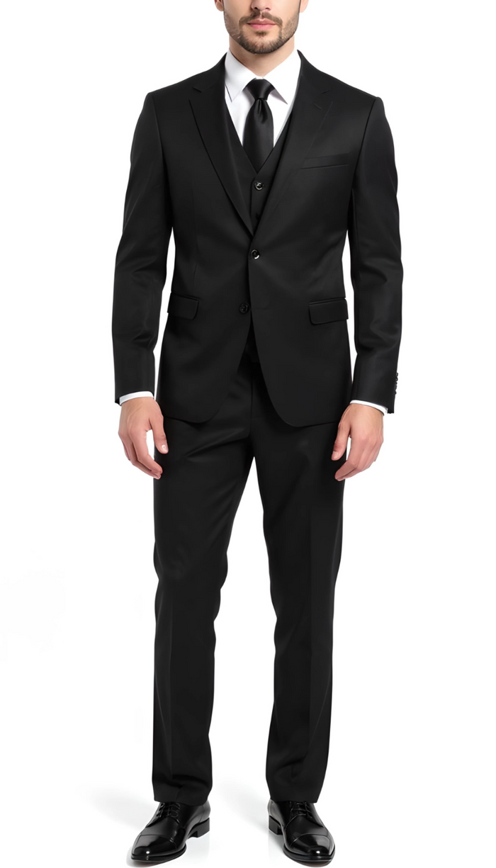 JAX MENS 2 BUTTON NOTCH LAPEL PICK STITCHING 3 PC SLIM FIT SUIT