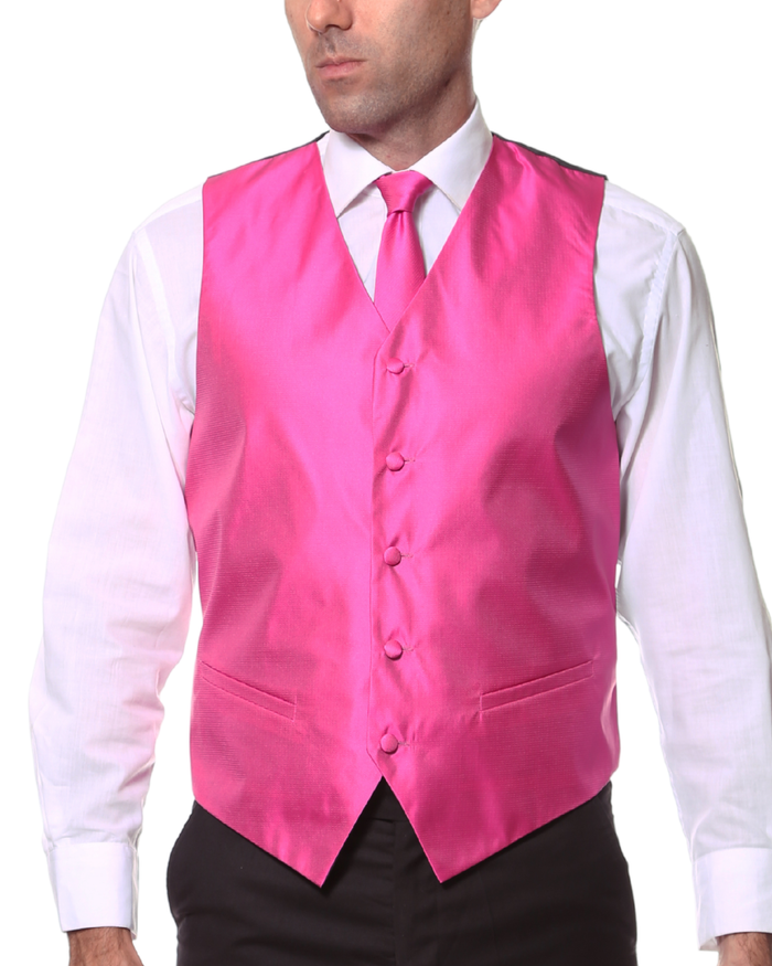 Ferrecci Mens PV450 - Fuchsia with Black Back Adjustable Textured Vest Set