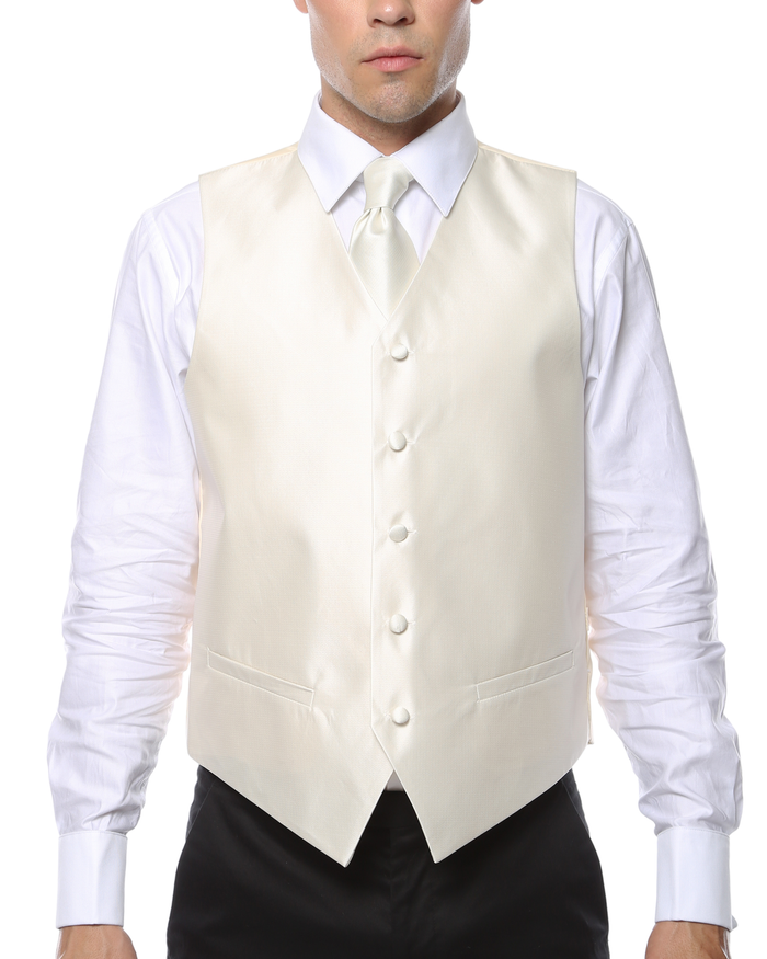 Ferrecci Mens PV450 - Beige with White Back Adjustable Textured Vest Set