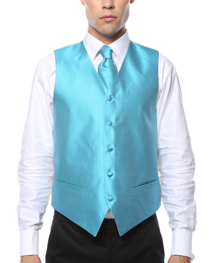 Ferrecci Mens PV450 - Turquoise with Black Back Adjustable Textured Vest Set