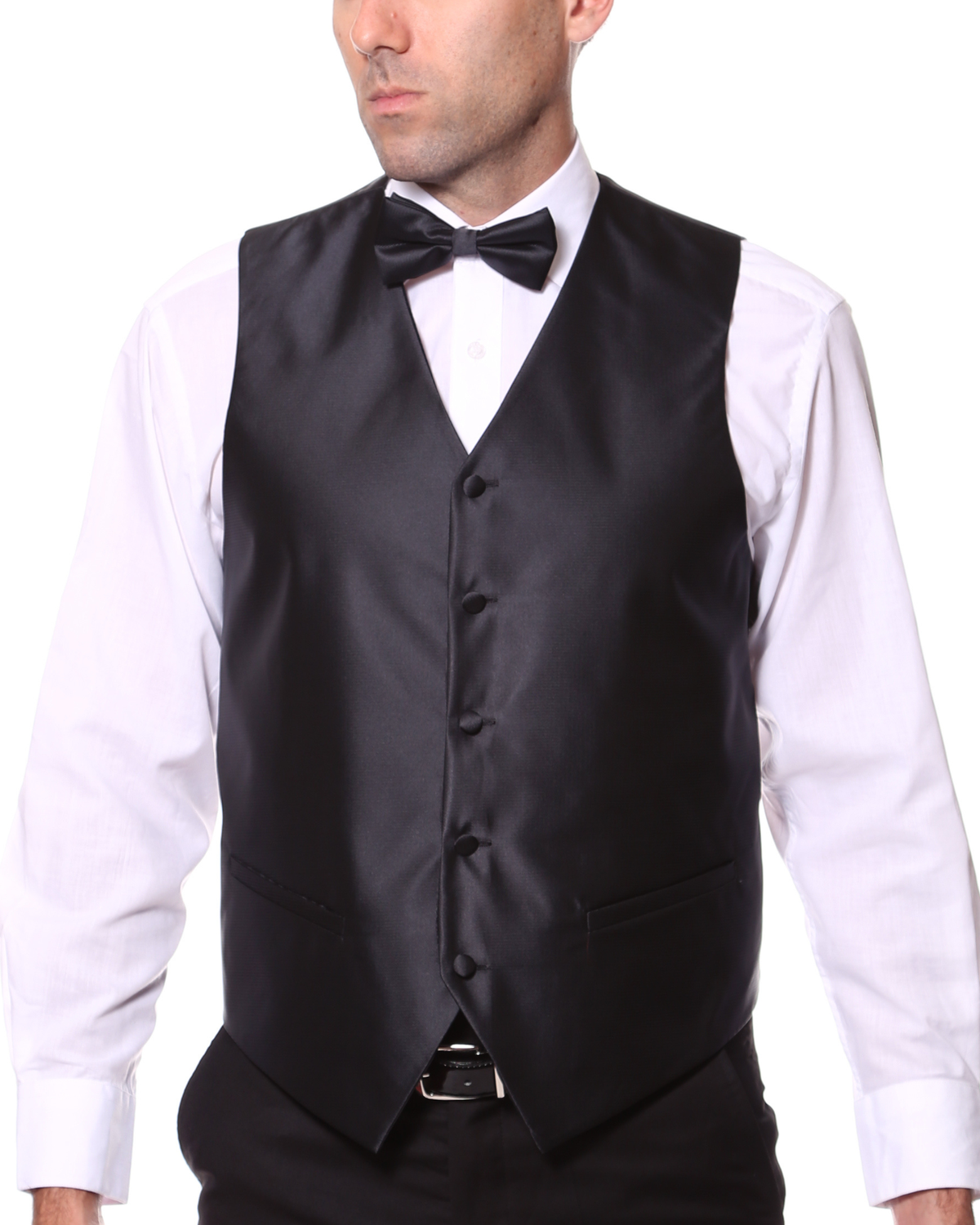 Ferrecci Mens PV450 - Black with Black Back Adjustable Textured Vest Set