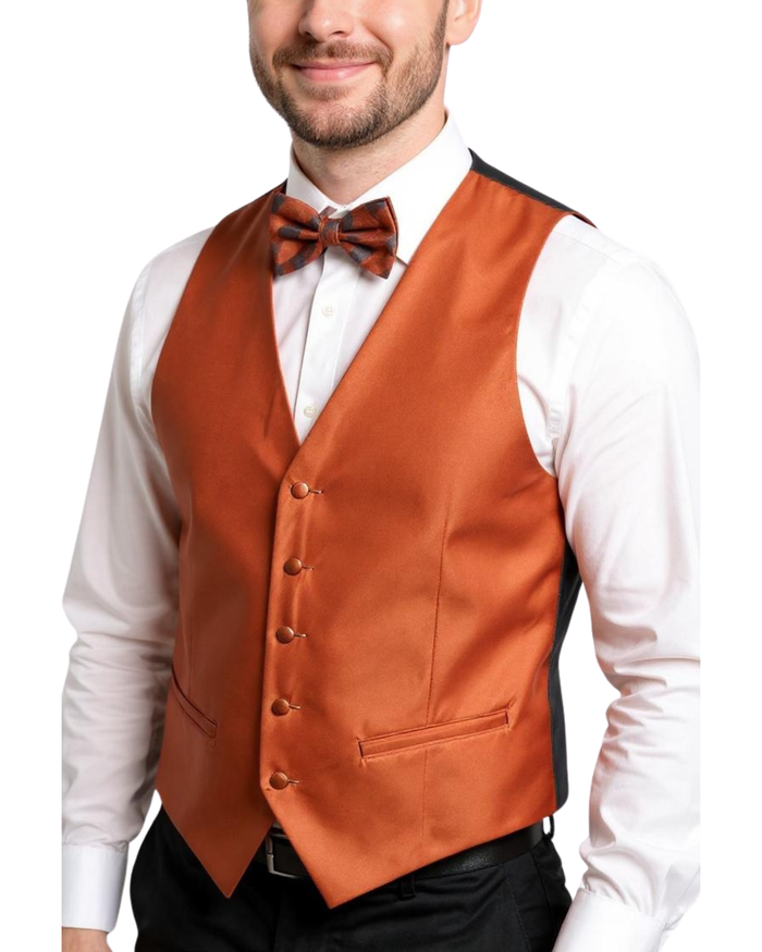Ferrecci Mens PV450 - Rust with Black Back Adjustable Textured Vest Set
