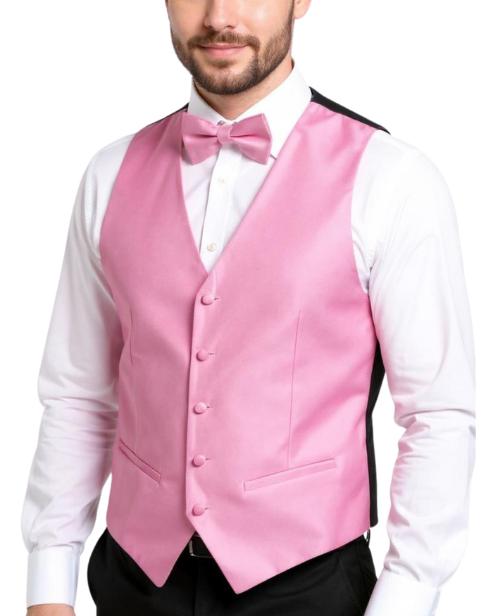 Ferrecci Mens PV450 - Rose with Black Back Adjustable Textured Vest Set