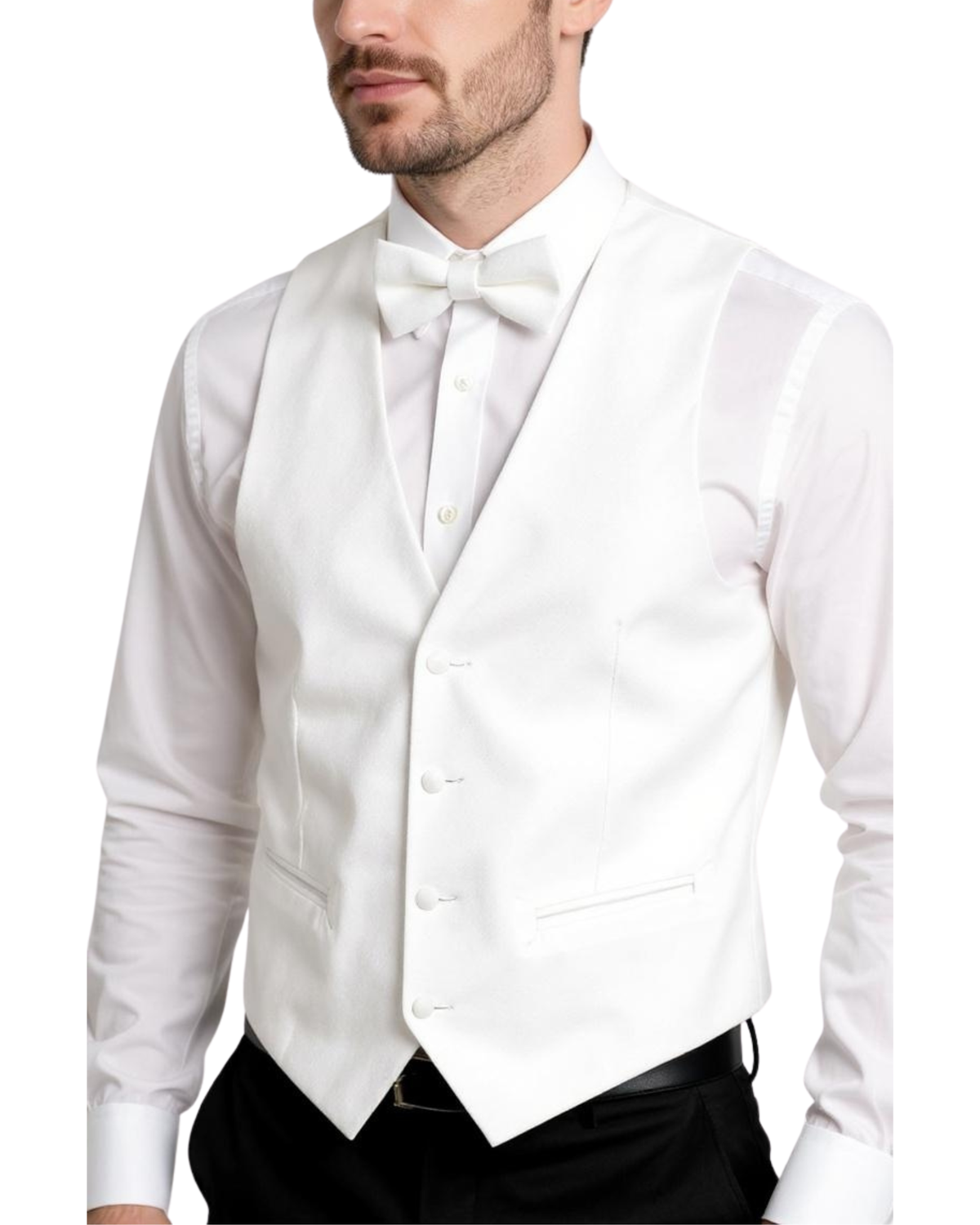 Ferrecci Mens PV450 - White with Black Back Adjustable Textured Vest Set