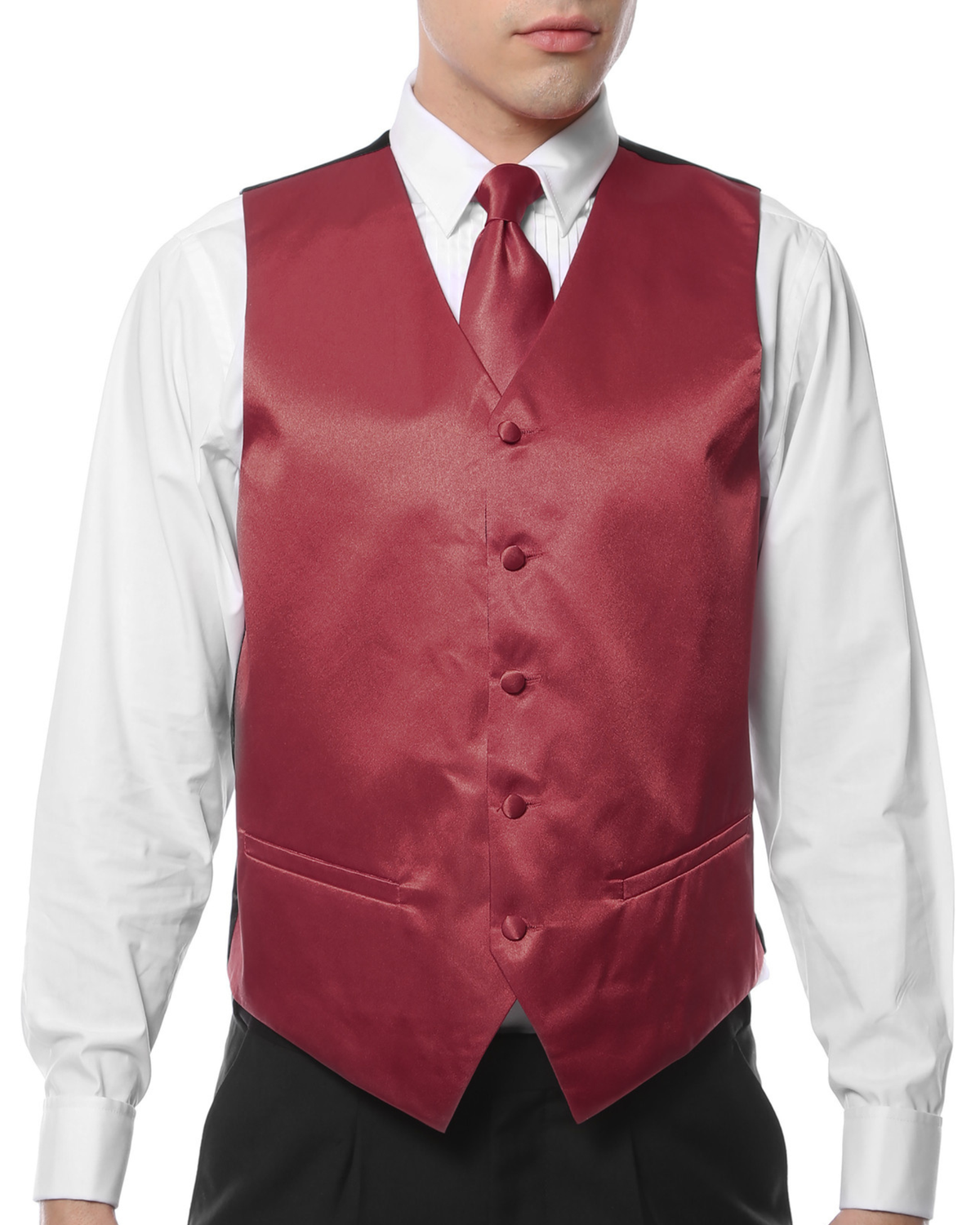Ferrecci Mens PV600 - Burgundy with Black Back Adjustable Vest Set