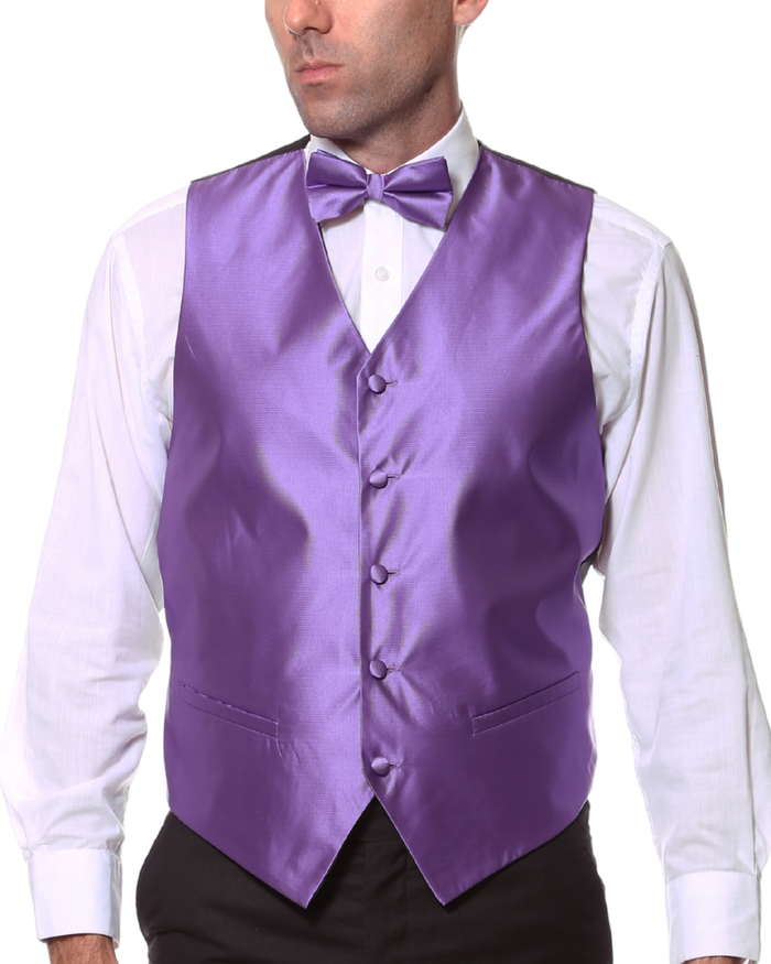 Ferrecci Mens PV450 - Purple with Black Back Adjustable Textured Vest Set