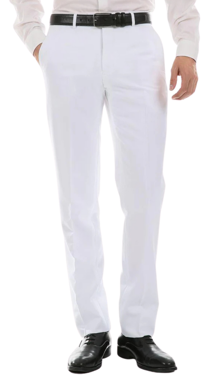 Ferrecci Men's Archer White Slim Fit Flat-Front Dress Pants