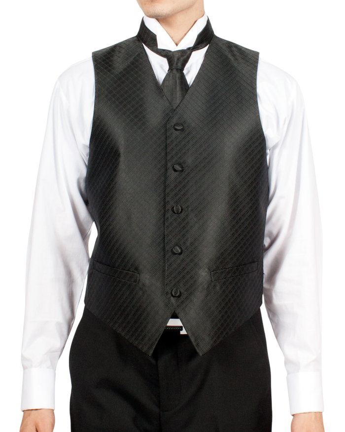 Ferrecci Mens PV300 - Black with Black Back Adjustable Diamond Vest Set