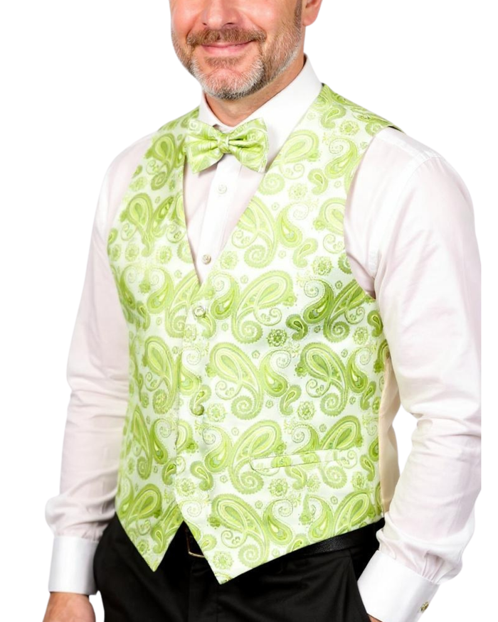 Ferrecci Mens PV350 - Lime Green Paisley with White Back Adjustable Vest Set