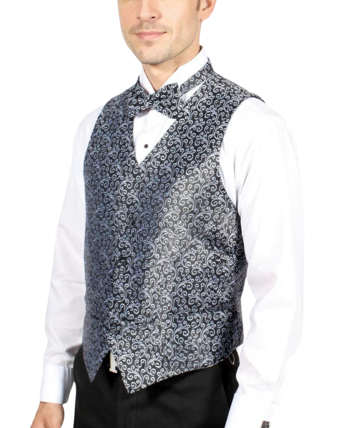 Ferrecci Mens PV50-1 Black Silver with Black Back Vest Set