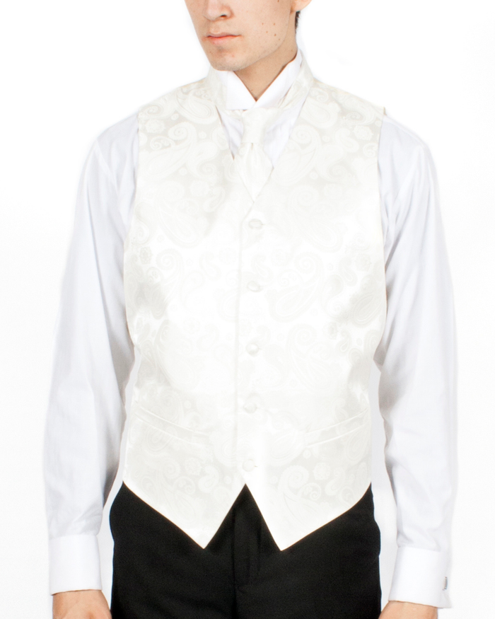 Ferrecci Mens PV350 - Off White Paisley with White Back Adjustable Vest Set