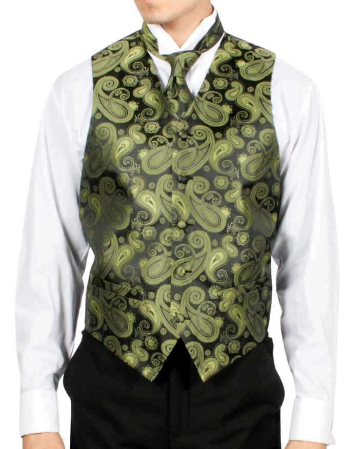 Ferrecci Mens PV350 - Lime/Black Paisley with Black Back Adjustable Vest Set