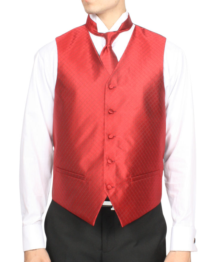 Ferrecci Mens PV300 - Wine with Black Back Adjustable Diamond Vest Set