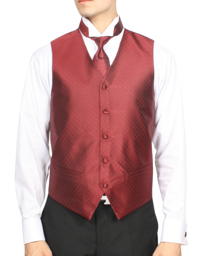 Ferrecci Mens PV300 - Dark Red with Black Back Adjustable Diamond Vest Set