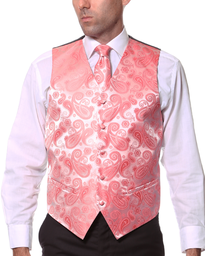 Ferrecci Mens PV350 -  Pink Paisley with Black Back Adjustable Vest Set