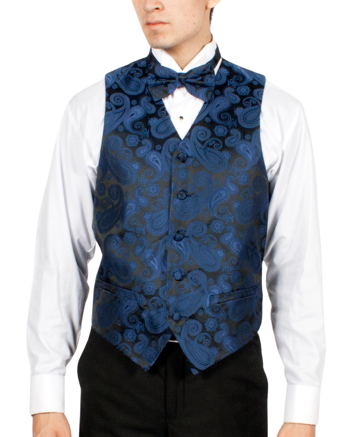 Ferrecci Mens PV350 - Navy/Black Paisley with Black Back Adjustable Vest Set
