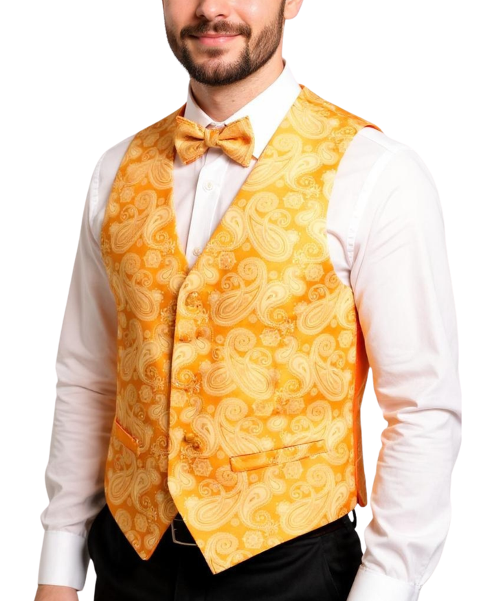 Ferrecci Mens PV350 - Orange Paisley with Orange Back Adjustable Vest Set