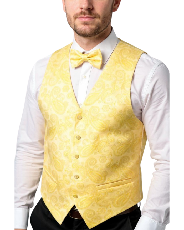 Ferrecci Mens PV350 - Yellow Paisley with White Back Adjustable Vest Set
