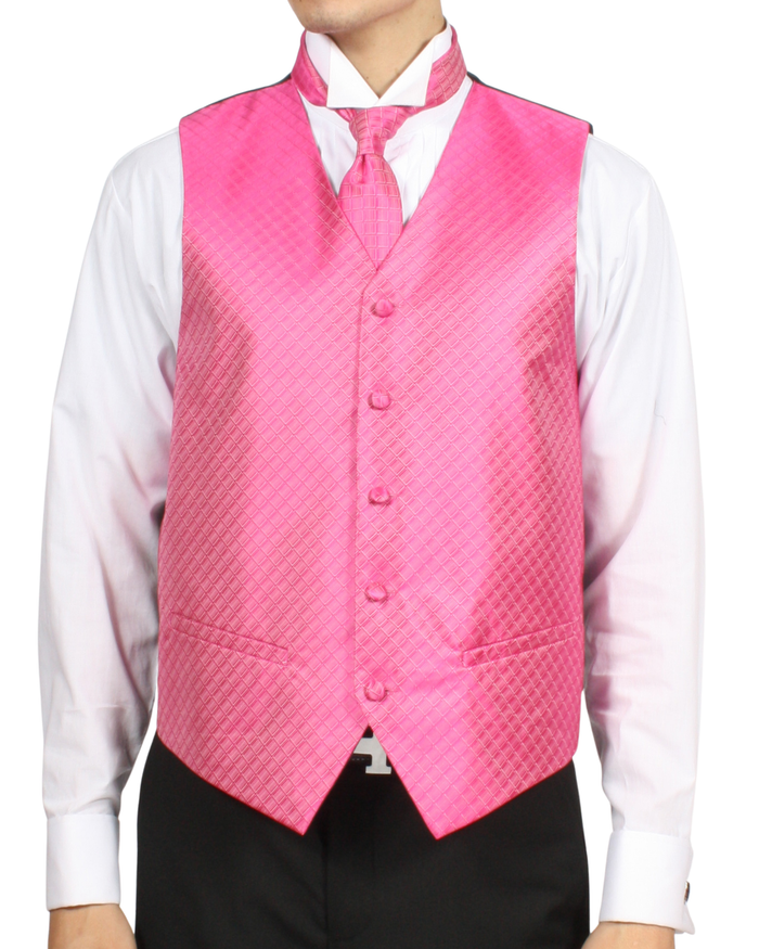 Ferrecci Mens PV300 - Fuchsia with Black Back Adjustable Diamond Vest Set
