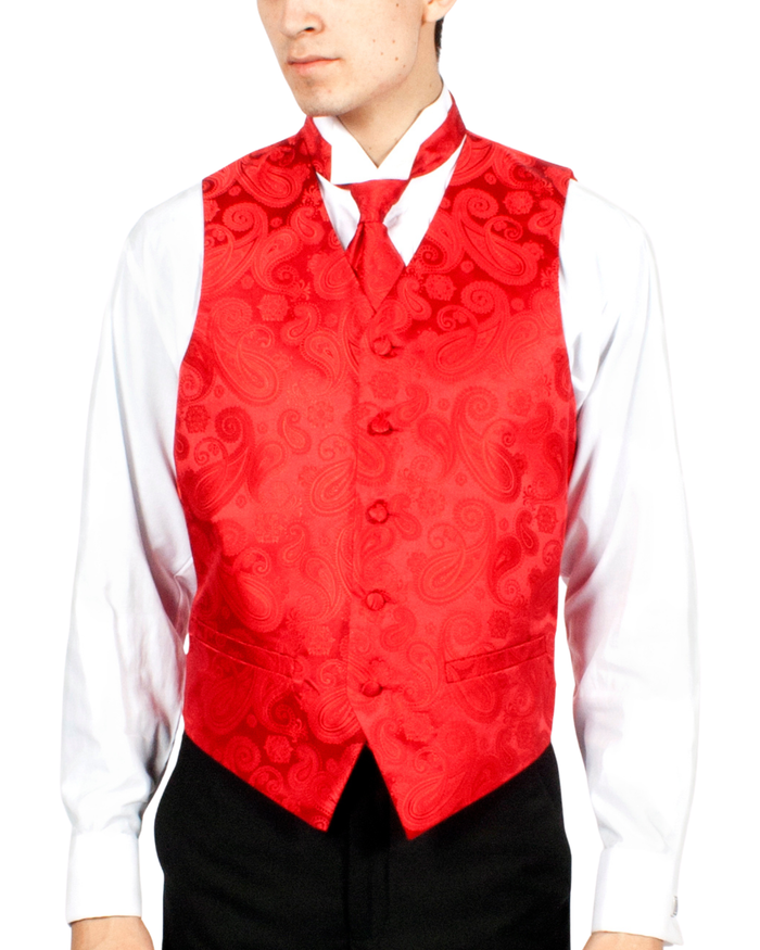 Ferrecci Mens PV350 - Red Paisley with Red Back Adjustable Vest Set