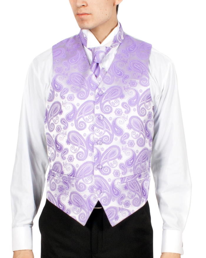 Ferrecci Mens PV350 - Purple/Silver Paisley with White Back Adjustable Vest Set