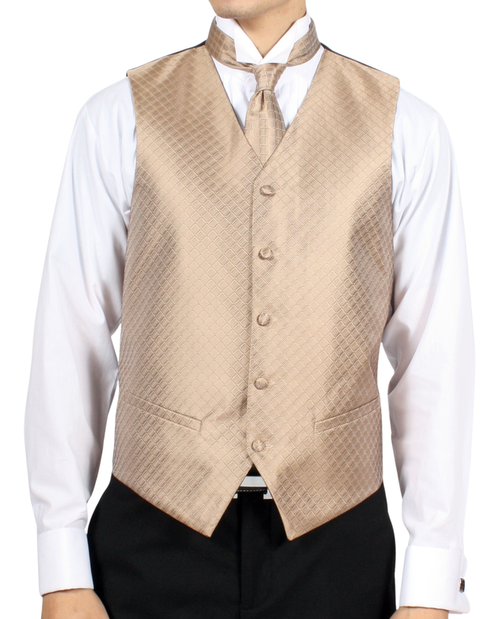 Ferrecci Mens PV300 - Champagne with Black Back Adjustable Diamond Vest Set
