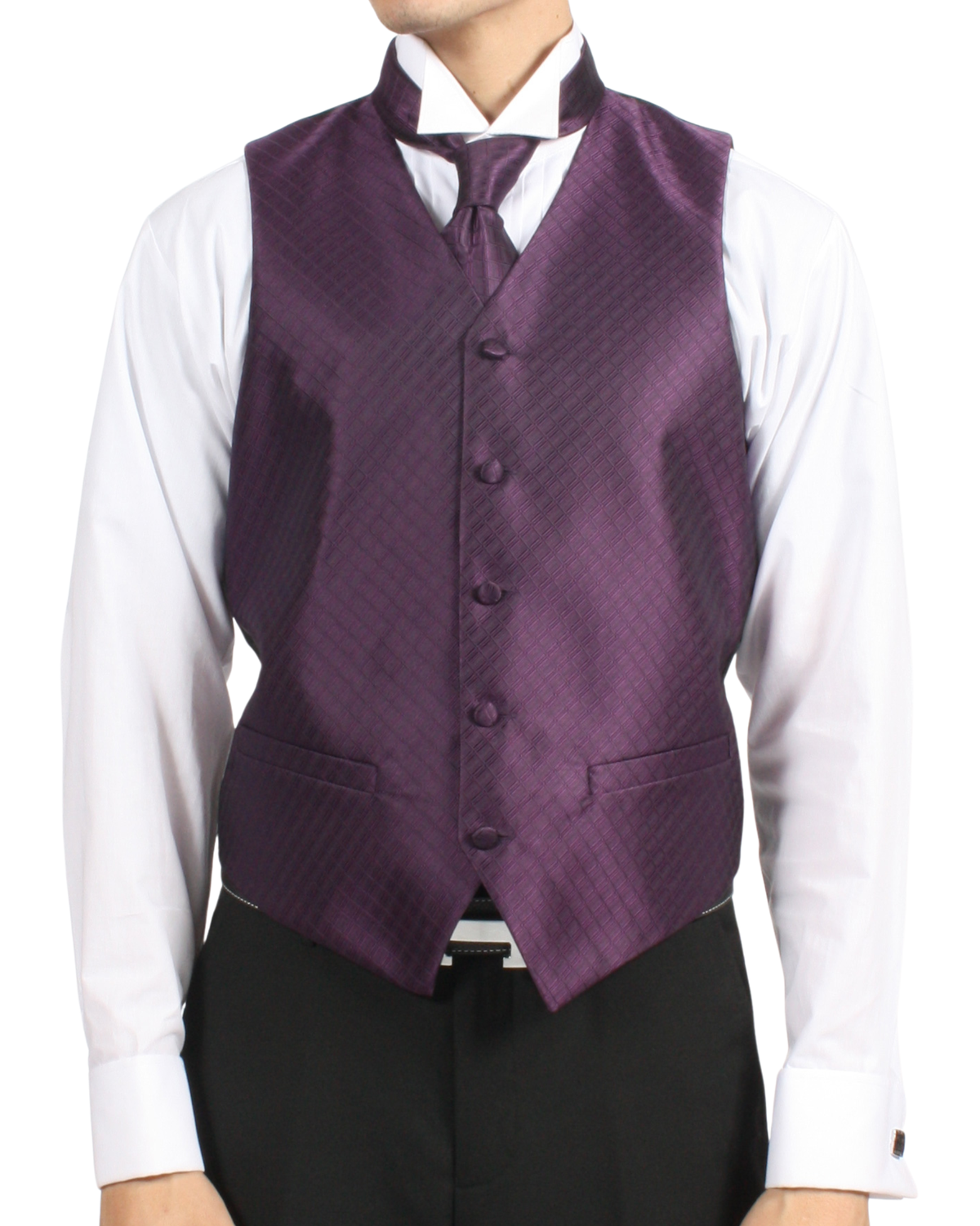 Ferrecci Mens PV300 - Dark Purple with Black Back Adjustable Diamond Vest Set