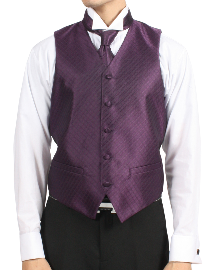 Ferrecci Mens PV300 - Dark Purple with Black Back Adjustable Diamond Vest Set