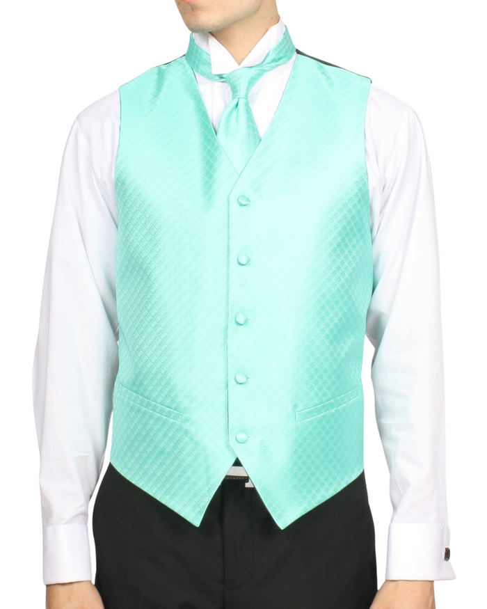 Ferrecci Mens PV300 - Light Turquoise with Black Back Adjustable Diamond Vest Set