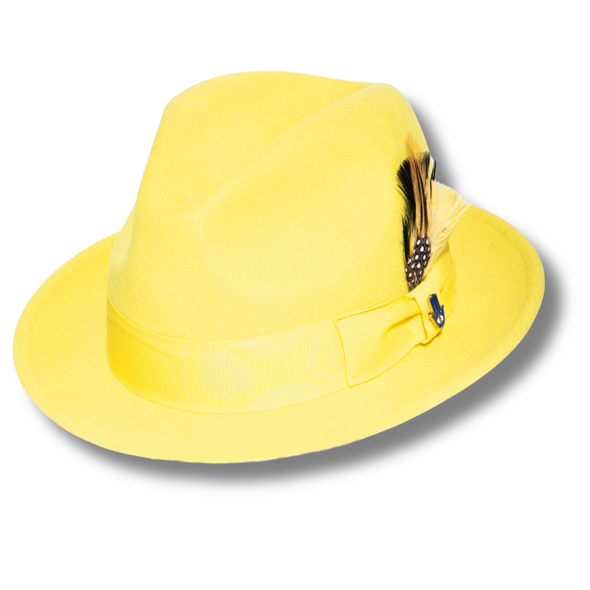Ferrecci Brooks Trilby Soft 100% Australian Wool Felt Body with Removable Feather yellow hat Great for Travel